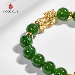 Vòng tay phong thủy đá ngọc bích phối charm tỳ hưu bạc mạ vàng 24k hạt 10mm