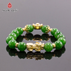 Vòng tay phong thủy đá ngọc bích phối charm tỳ hưu bạc mạ vàng 24k hạt 10mm