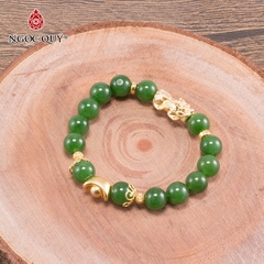 Vòng tay phong thủy đá ngọc bích phối charm tỳ hưu bạc mạ vàng 24k hạt 10mm