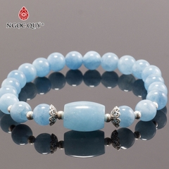 Vòng tay phong thủy đá aquamarine phối charm lu thống hạt 8mm hợp mệnh thủy, mộc