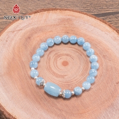 Vòng tay phong thủy đá aquamarine phối charm lu thống hạt 8mm hợp mệnh thủy, mộc