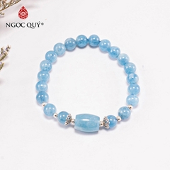 Vòng tay phong thủy đá aquamarine phối charm lu thống hạt 8mm hợp mệnh thủy, mộc