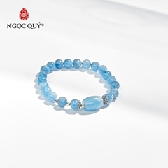 Vòng tay phong thủy đá aquamarine phối charm lu thống hạt 8mm hợp mệnh thủy, mộc