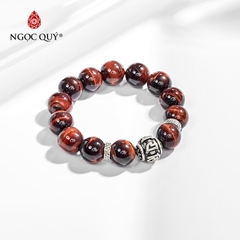 Vòng tay phong thủy đá mắt hổ nâu đỏ phối charm lục tự bạc