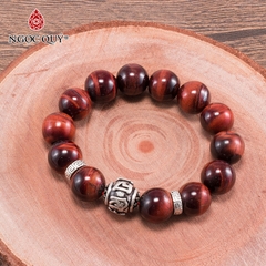 Vòng tay phong thủy đá mắt hổ nâu đỏ phối charm lục tự bạc