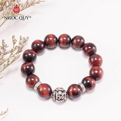 Vòng tay phong thủy đá mắt hổ nâu đỏ phối charm lục tự bạc