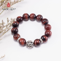 Vòng tay phong thủy đá mắt hổ nâu đỏ phối charm lục tự bạc