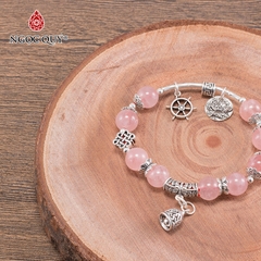 Vòng tay phong thủy đá thạch anh hồng phối charm chuông bạc hạt 8mm