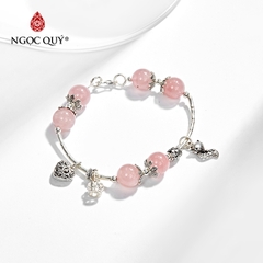 Vòng tay phong thủy đá thạch anh hồng phối charm hồ ly bạc hạt 10mm