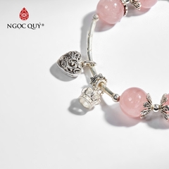 Vòng tay phong thủy đá thạch anh hồng phối charm hồ ly bạc hạt 10mm