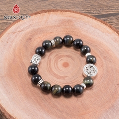 Vòng tay phong thủy đá mắt hổ xanh đen phối charm phật bạc hạt 10mm