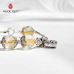 Vòng tay phong thủy đá thạch anh tóc vàng phối charm trái tim bạc hạt 10mm