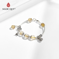 Vòng tay phong thủy đá thạch anh tóc vàng phối charm trái tim bạc hạt 10mm