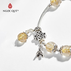Vòng tay phong thủy đá thạch anh tóc vàng phối charm trái tim bạc hạt 10mm