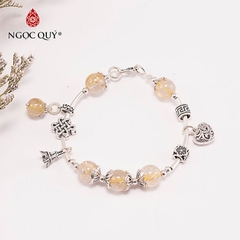 Vòng tay phong thủy đá thạch anh tóc vàng phối charm trái tim bạc hạt 10mm
