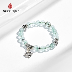 Vòng tay phong thủy đá thạch anh xanh phối charm bạc hạt 8mm hợp mệnh hỏa, mộc