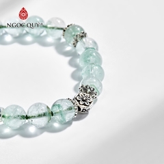 Vòng tay phong thủy đá thạch anh xanh phối charm bạc hạt 8mm hợp mệnh hỏa, mộc