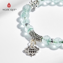 Vòng tay phong thủy đá thạch anh xanh phối charm bạc hạt 8mm hợp mệnh hỏa, mộc