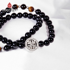 Vòng tay phong thủy 2 line đá obsidian phối charm bạc hạt 6mm