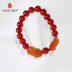 Vòng tay phong thủy đá mã não đỏ phối 2 tỳ hưu hạt 8mm