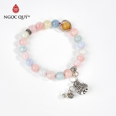 Vòng tay phong thủy đá beryl phối charm hồ lô size hạt 8mm