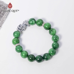 Vòng tay phong thủy đá cẩm thạch phối charm tỳ hưu bạc hạt 12mm hợp mệnh hỏa, mộc