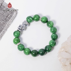 Vòng tay phong thủy đá cẩm thạch phối charm tỳ hưu bạc hạt 12mm hợp mệnh hỏa, mộc