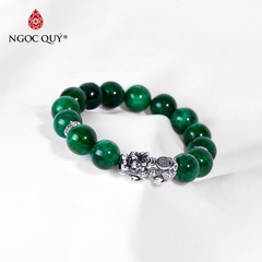 Vòng tay phong thủy đá cẩm thạch phối charm tỳ hưu bạc hạt 12mm hợp mệnh hỏa, mộc