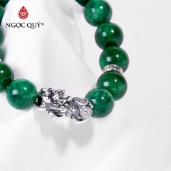 Vòng tay phong thủy đá cẩm thạch phối charm tỳ hưu bạc hạt 12mm hợp mệnh hỏa, mộc