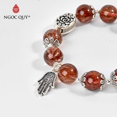 Vòng tay phong thủy đá thạch anh tóc đỏ phối charm đồng hồ bạc hạt 11mm