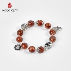 Vòng tay phong thủy đá thạch anh tóc đỏ phối charm đồng hồ bạc hạt 11mm
