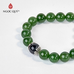 Vòng tay phong thủy đá ngọc bích phối mã não đen hạt 10mm