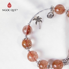 Vòng tay phong thủy đá thạch anh tóc đỏ phối charm voi bạc hạt 10mm