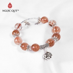 Vòng tay phong thủy đá thạch anh tóc đỏ phối charm voi bạc hạt 10mm