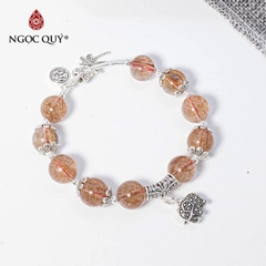 Vòng tay phong thủy đá thạch anh tóc đỏ phối charm voi bạc hạt 10mm