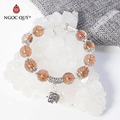Vòng tay phong thủy đá thạch anh tóc đỏ phối charm voi bạc hạt 10mm