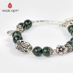 Vòng tay phong thủy đá thạch anh tóc xanh phối charm hoa hướng dương hạt 8mm