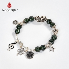 Vòng tay phong thủy đá thạch anh tóc xanh phối charm hoa hướng dương hạt 8mm