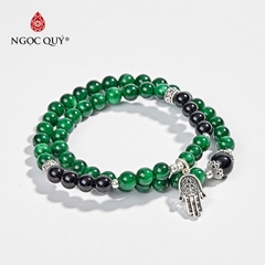 Vòng tay phong thủy 2 line đá cẩm thạch sơn thủy phối charm bạc hạt 6mm hợp mệnh hỏa, mộc