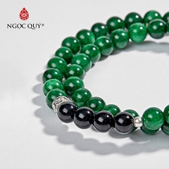 Vòng tay phong thủy 2 line đá cẩm thạch sơn thủy phối charm bạc hạt 6mm hợp mệnh hỏa, mộc