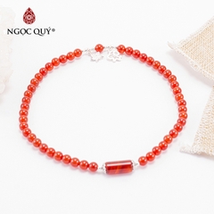 Vòng tay phong thủy 2 line đá mã não đỏ charm bạc hạt 6mm