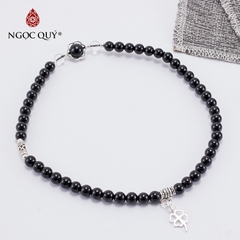 Vòng tay phong thủy 2 line đá obsidian phối charm bạc