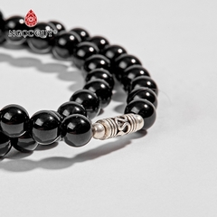Vòng tay phong thủy 2 line đá obsidian phối charm bạc