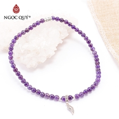 Vòng tay phong thủy 2 line đá thạch anh tím phối charm bạc hạt 6mm