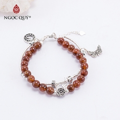 Vòng tay phong thủy đá thạch anh tóc đỏ phối charm bạc hạt 6mm