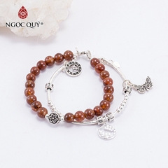 Vòng tay phong thủy đá thạch anh tóc đỏ phối charm bạc hạt 6mm