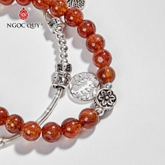 Vòng tay phong thủy đá thạch anh tóc đỏ phối charm bạc hạt 6mm