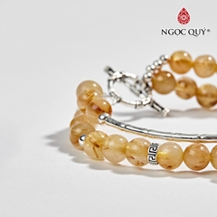 Vòng tay 2line phối charm đá thạch anh tóc vàng