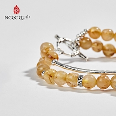 Vòng tay phong thủy đá thạch anh tóc vàng phối charm hoa bạc hạt 6mm