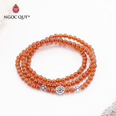 Vòng tay phong thủy đá garnet cam phối charm bạc hạt 4mm